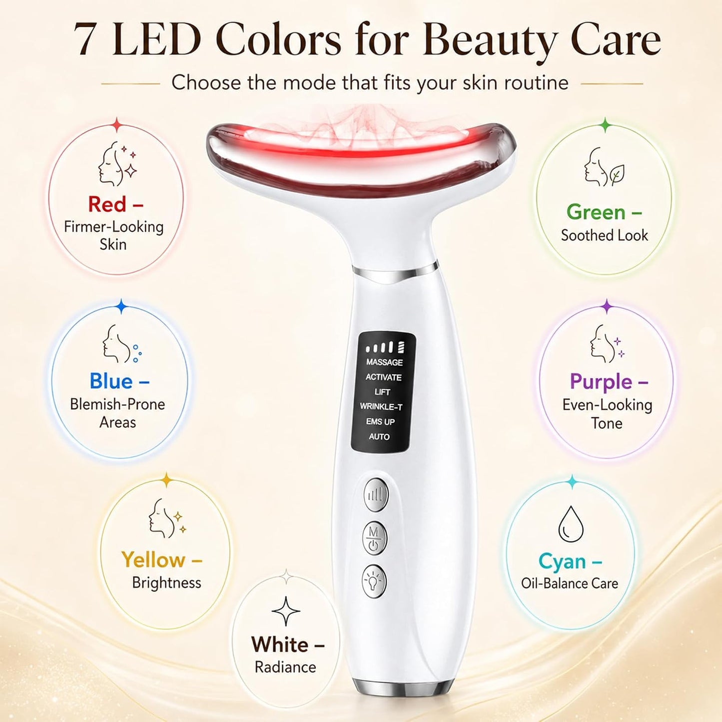 Red Light Therapy Face Massager - LED Face Sculpting Tool with EMS, Heat and Vibration