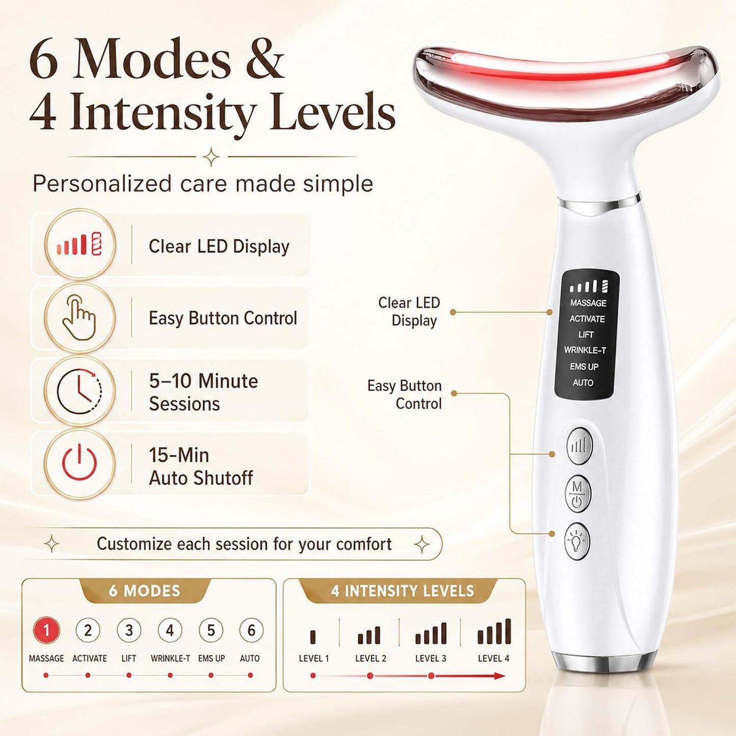 Red Light Therapy Face Massager - LED Face Sculpting Tool with EMS, Heat and Vibration