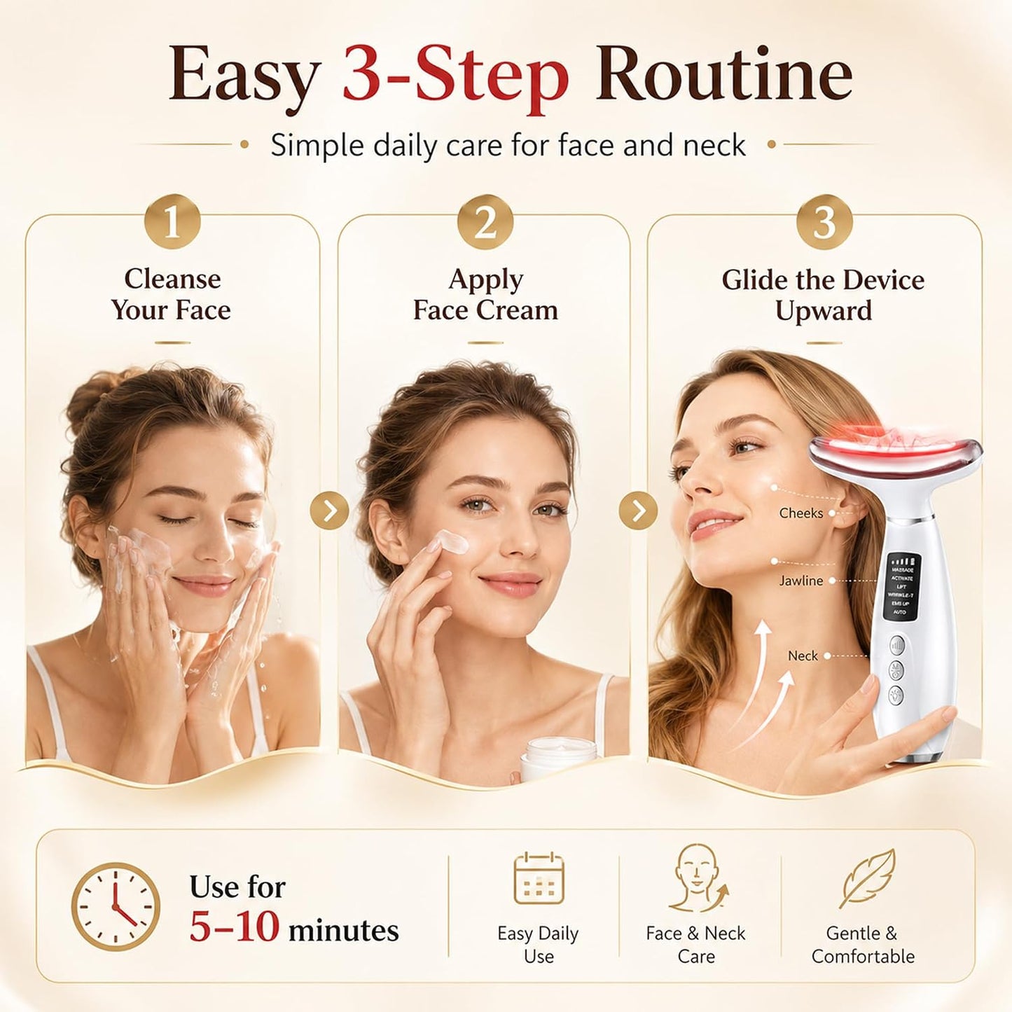 Red Light Therapy Face Massager - LED Face Sculpting Tool with EMS, Heat and Vibration