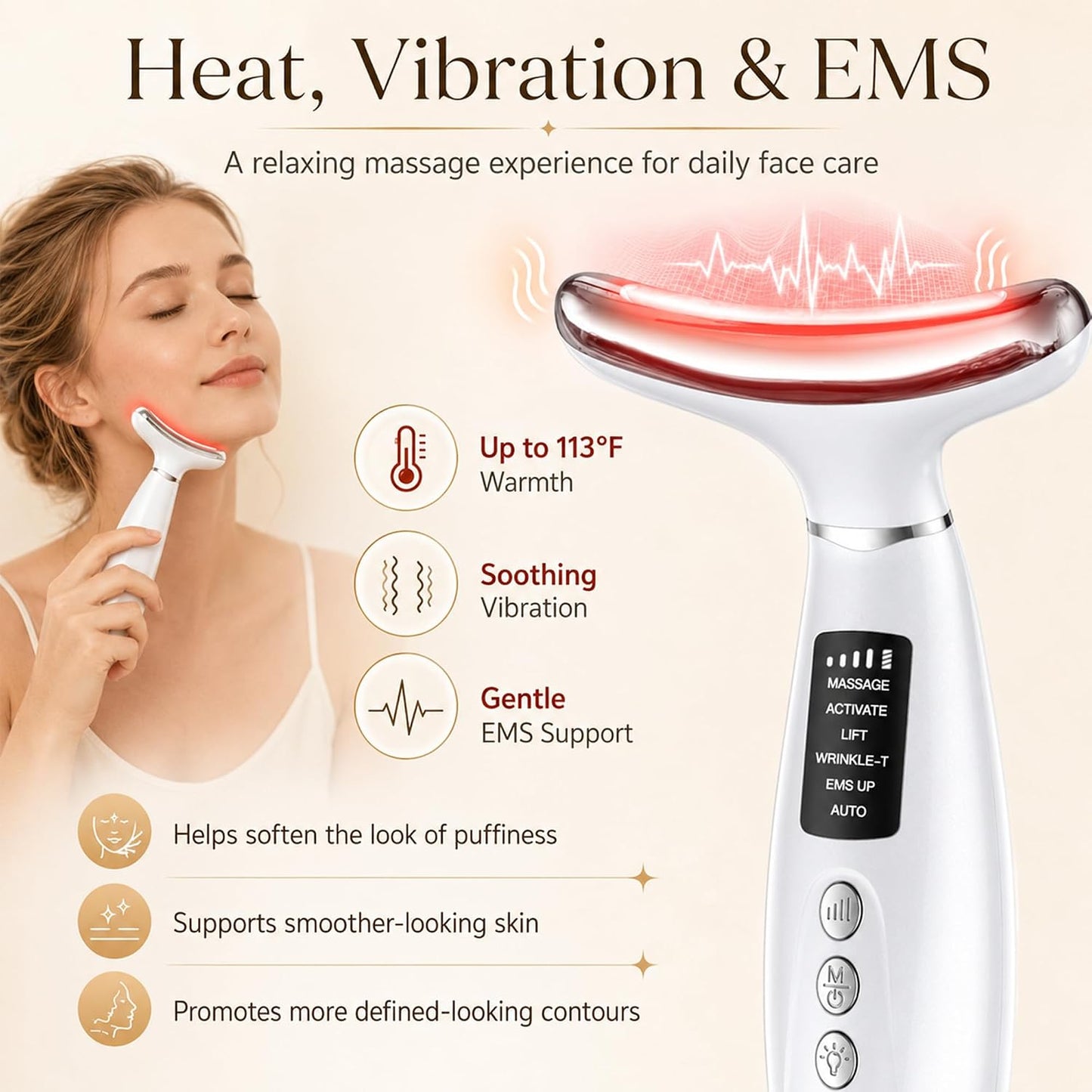 Red Light Therapy Face Massager - LED Face Sculpting Tool with EMS, Heat and Vibration