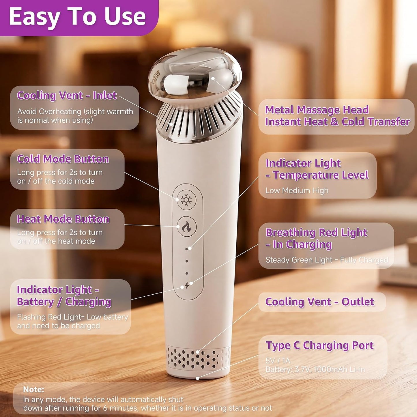 Depuffing Wand for Eyes and Face - Cold and Heat Facial Massager, Ice Roller Tool for Puffy Eyes and Dark Circles