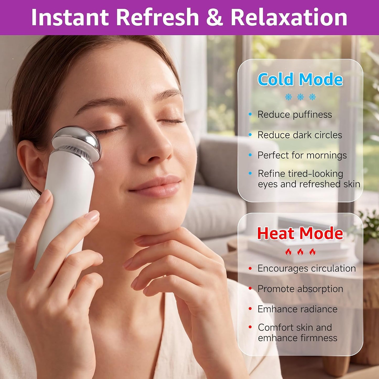Depuffing Wand for Eyes and Face - Cold and Heat Facial Massager, Ice Roller Tool for Puffy Eyes and Dark Circles