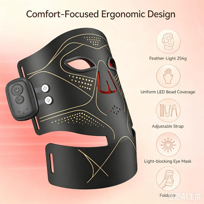 Red Light Therapy Face Mask - 850nm LED Cordless Skincare Device for At Home Beauty Care