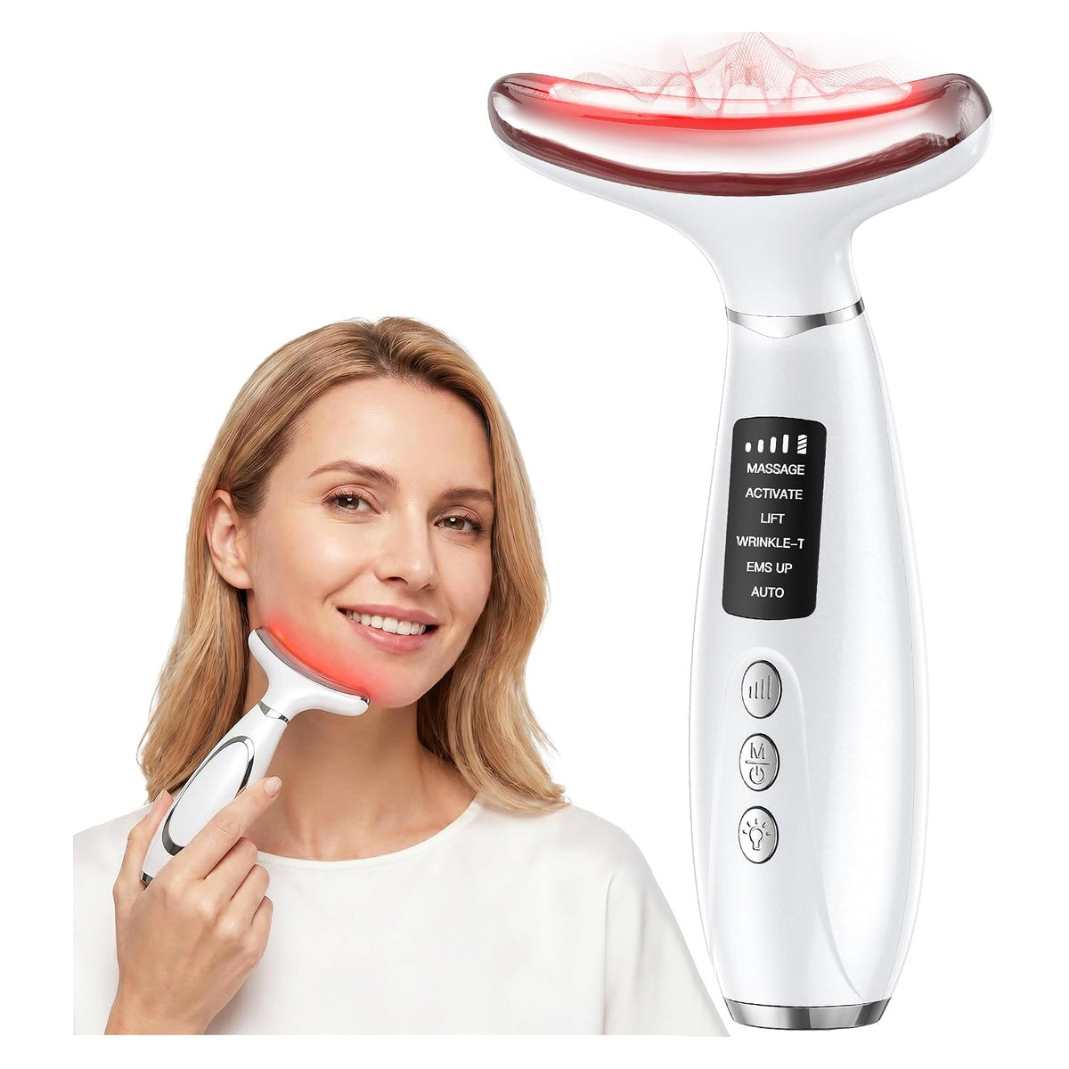 Red Light Therapy Face Massager - LED Face Sculpting Tool with EMS, Heat and Vibration