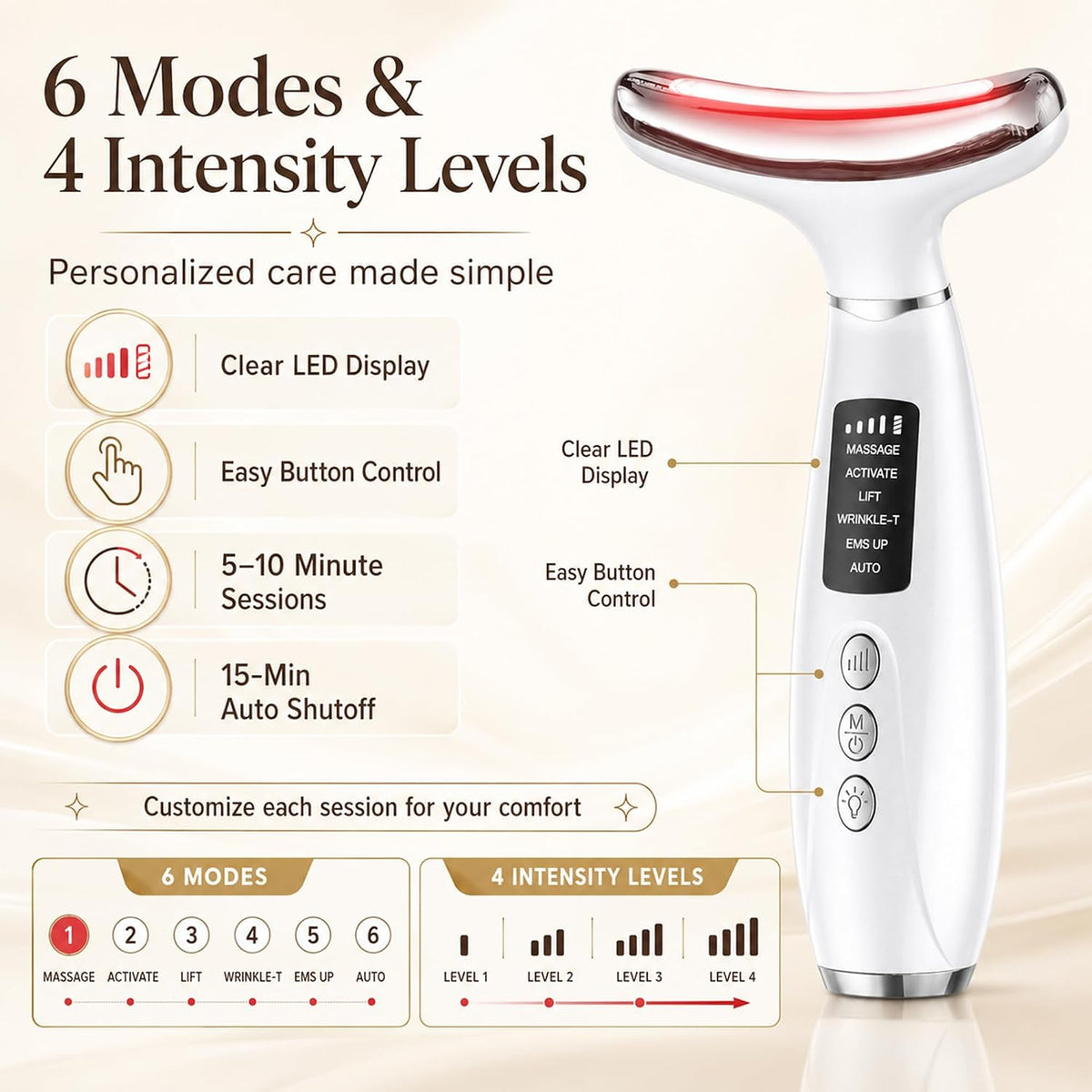 Red Light Therapy Face Massager - LED Face Sculpting Tool with EMS, Heat and Vibration